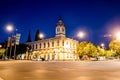 Night photography of Old heritage clock tower building of Post office at Albury CBD.